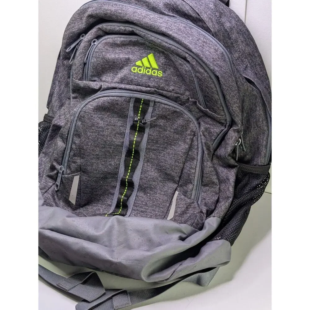 Adidas LoadSpring Backpack Gray Black Neon Green Large Multi Pocket School Bag